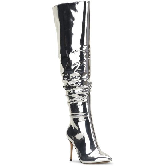 INC International Concepts Shoes - INC INTL Concepts Wmn Iyonna Over the Knee Slouch Boot Sz US 8M Silver Patent